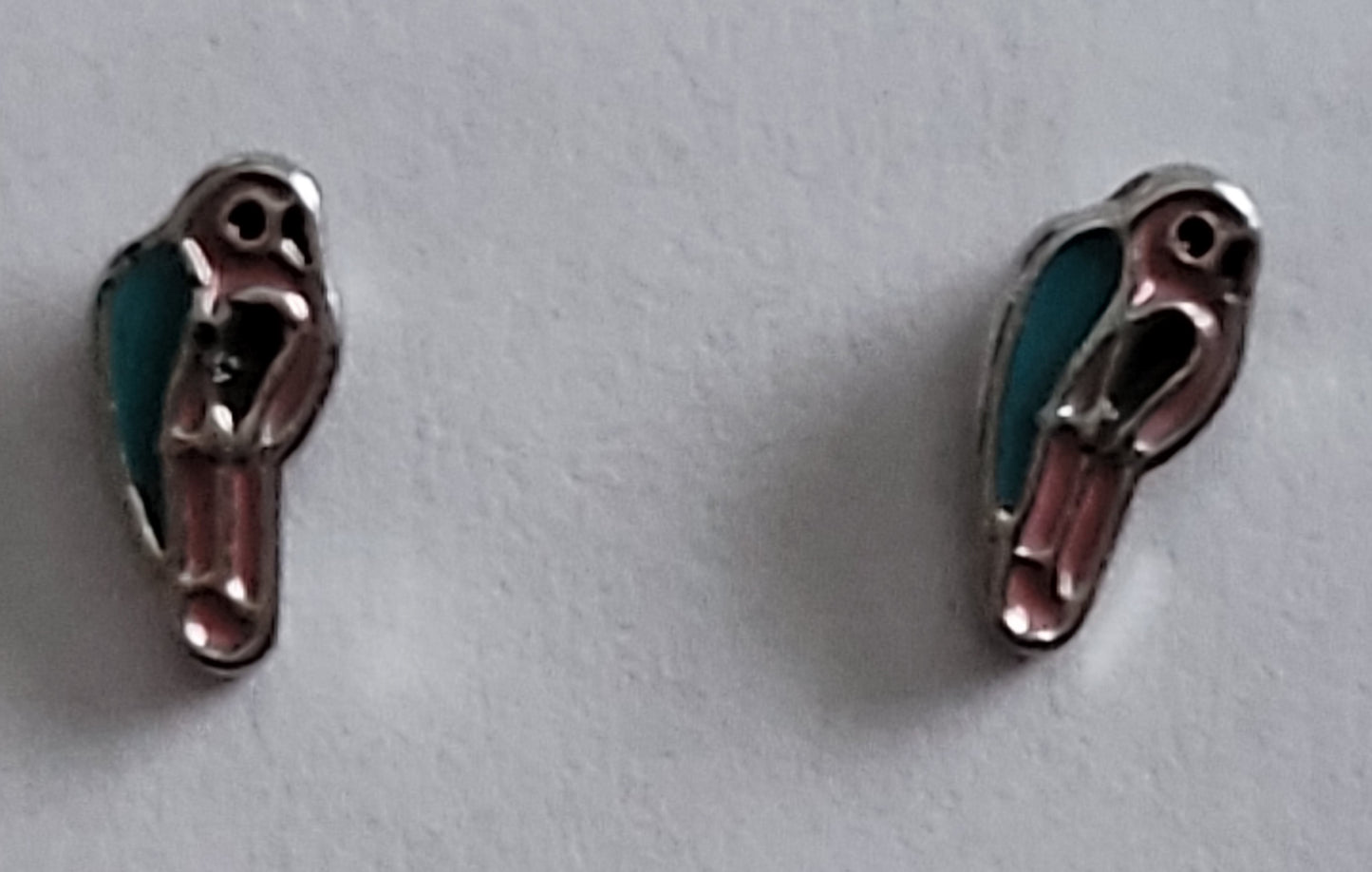 Kid's small pink and blue parrot earrings