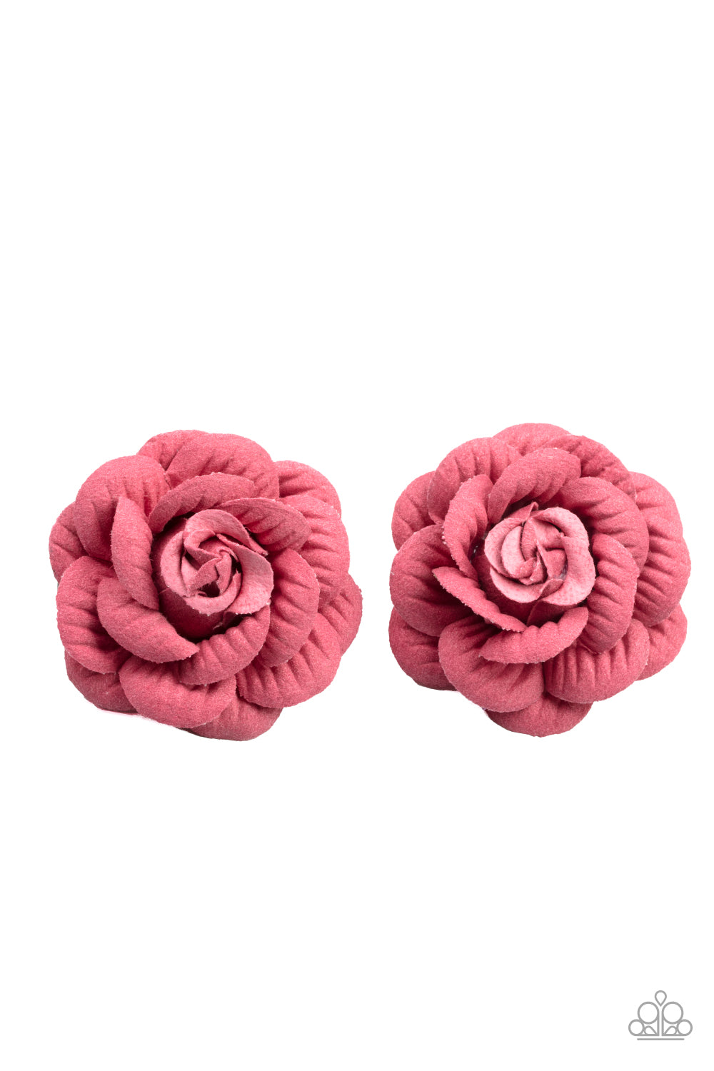 Featuring lifelike textures, papery pink petals delicately gather into a pair of charming rosebuds. Each flower features a standard hair clip on the back. Sold as one pair of hair clips.