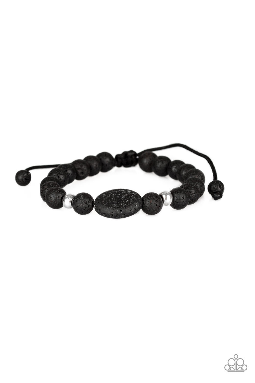 Infused with dainty silver accents, a collection of black lava rock beads are threaded along a shiny black cord around the wrist for a seasonal look. Features an adjustable sliding knot closure. Sold as one individual bracelet.
