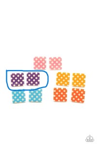 Kid's square earrings with purple background with white polka dots