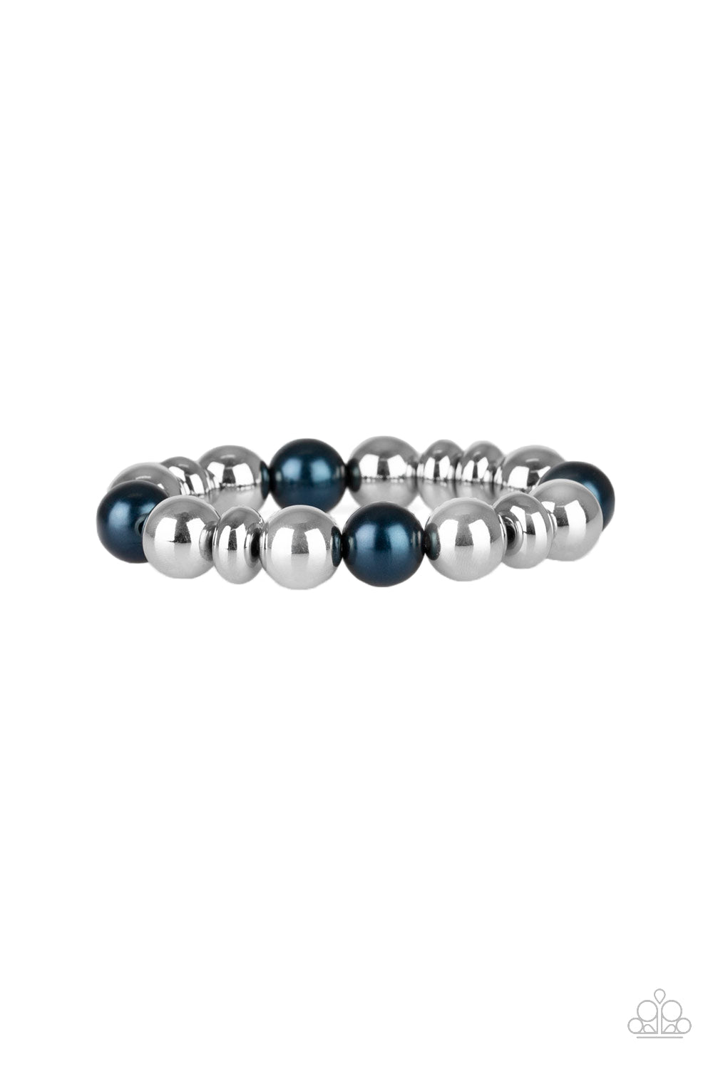 A collection of shiny silver beads and pearly blue beads are threaded along a stretchy band around the wrist for a refined look.
Sold as one individual bracelet.