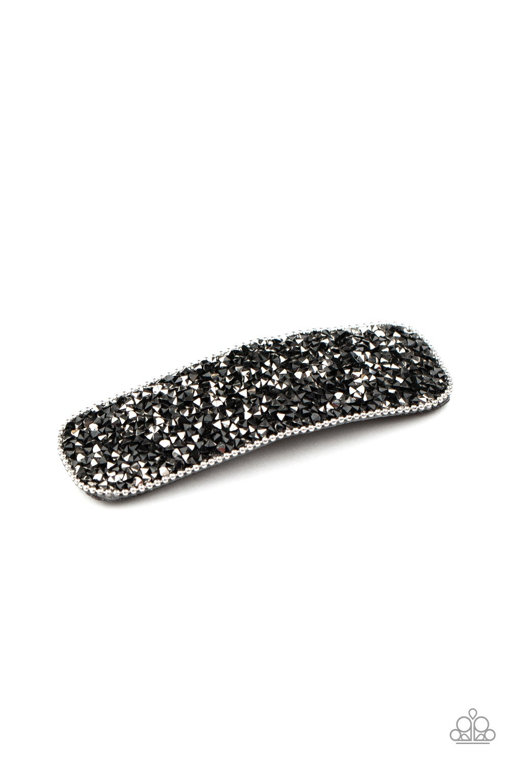 Bordered by a dainty silver ball chain, a glittery collection of hematite rhinestones are encrusted across the front of a frame for a glamorous look. Features a standard hair clip. Sold as one individual hair clip.