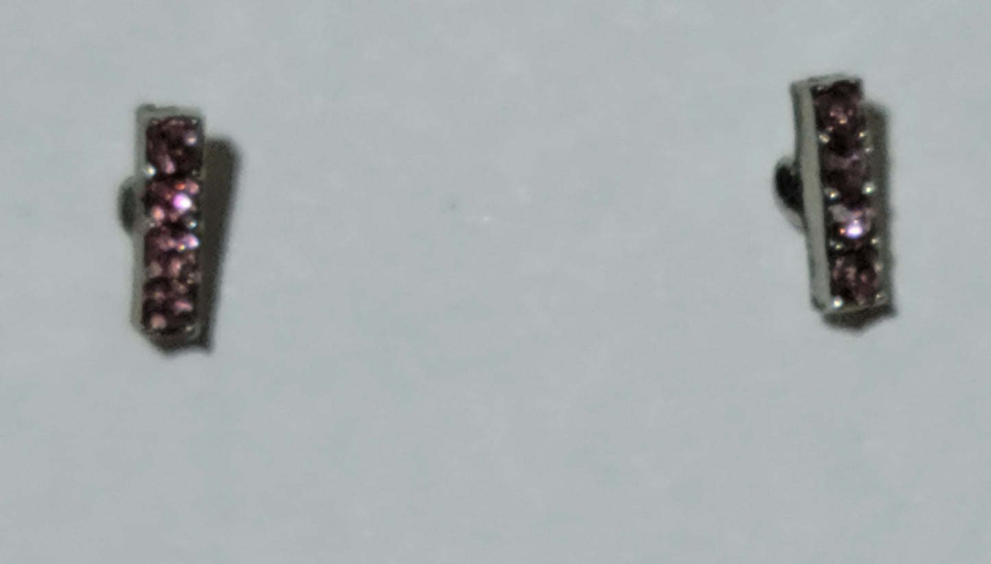 Kids' small rectangle silver earrings with a pink rhinestones