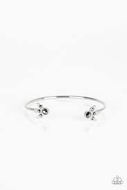 Featuring regal hematite rhinestone encrusted fittings, a dainty silver cuff curls around the wrist for a refined look. Sold as one individual bracelet.