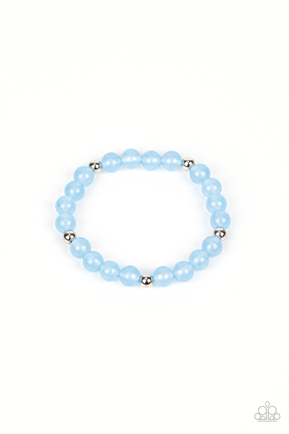 Infused with silver accents, a glassy collection of opaque blue beads are threaded along a stretchy band around the wrist for a dreamy glow. Sold as one individual bracelet.