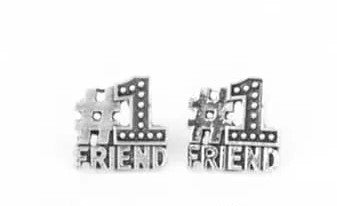 Featuring antiqued silver finishes, frames that spell out "Go Team" and "#1Friend". Earrings attach to standard post fittings.