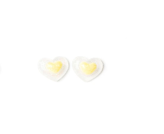 Kid's heart inside a heart yellow earrings