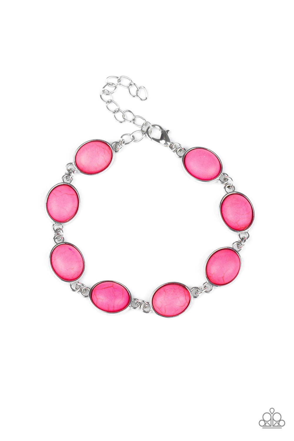 Featuring sleek silver fittings, vivacious Pink Peacock stone beaded frames delicately link around the wrist for a seasonal flair. Features an adjustable clasp closure.
Sold as one individual bracelet.