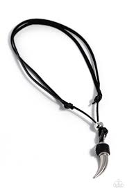 Infused with an oversized silver bead, a piece of black leather wraps around the top of a silver talon that is suspended from a strand of black leather for an adventurous vibe. Features an adjustable sliding knot closure. Sold as one individual necklace.