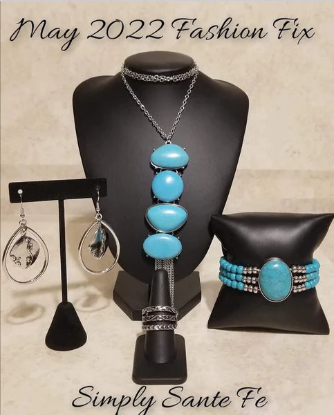Women's blue cracklestone set with necklace, bracelet, earrings, and ring