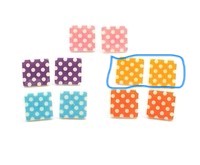 Kid's square earrings with yellow background with white polka dots (actual earrings look orange)