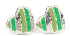 St. Patrick's Striped Heart Kids Earrings (Green)