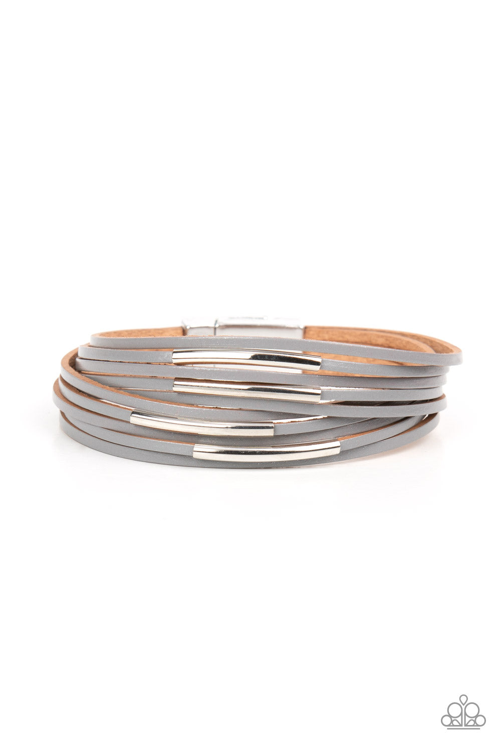 Women's silver leather bracelet with magnetic clasp