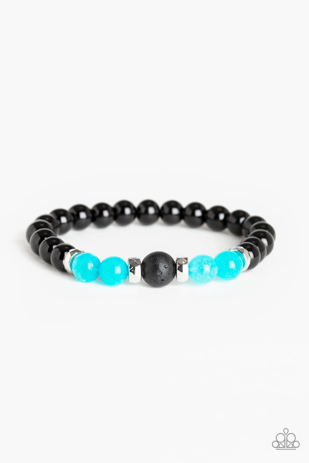 An earthy compilation of shiny black beads, silver accents, and glassy stone beads are threaded along a stretchy band around the wrist for a seasonal look. Sold as one individual bracelet.