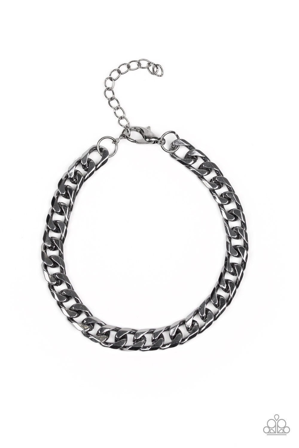 Featuring classic curb link chain, a thick gunmetal chain joins around the wrist for a sleek look. Features an adjustable clasp closure. Sold as one individual bracelet.