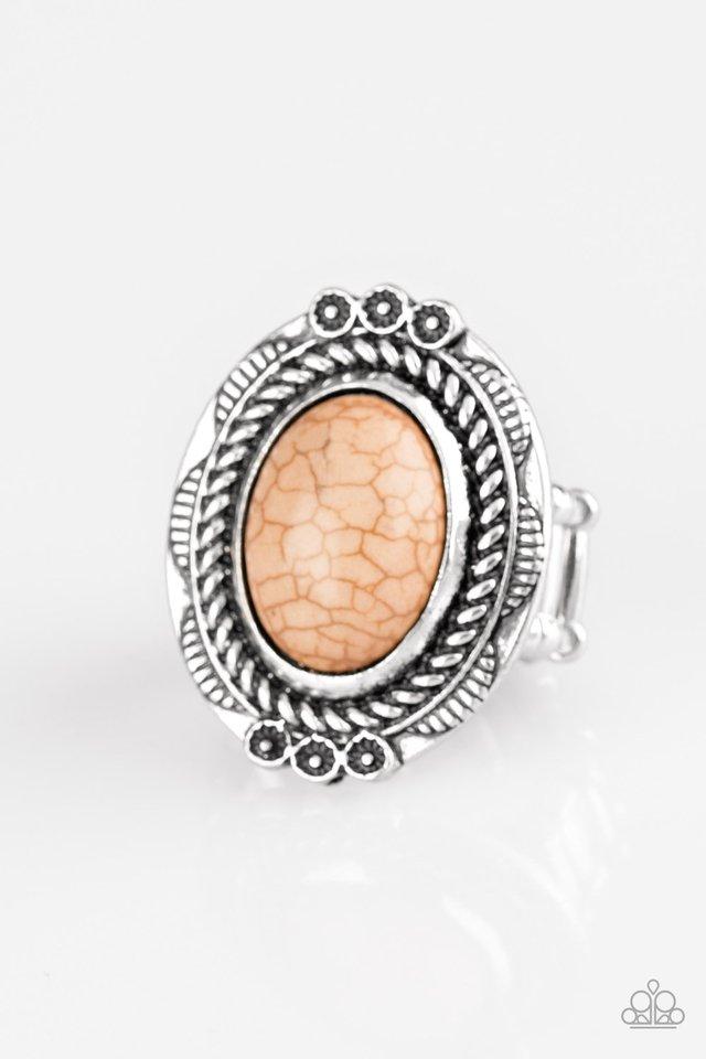 A warm brown stone is pressed into an antiqued silver frame radiating with floral detail for a seasonal look. Features a stretchy band for a flexible fit. Sold as one individual ring.