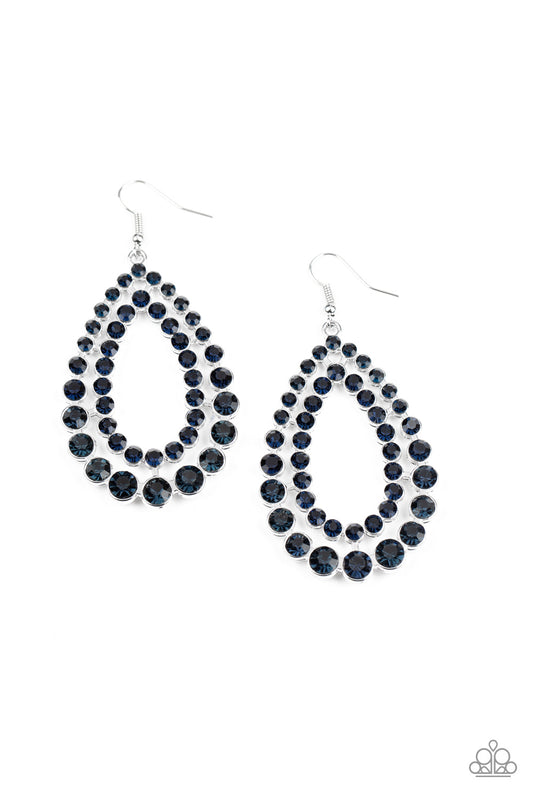 Varying in size, rows of glittery blue rhinestones coalesce into two blinding teardrops for a jaw-dropping dazzle. Earring attaches to a standard fishhook fitting.

Sold as one pair of earrings.