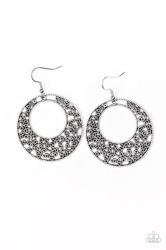 Dotted silver filigree climbs an airy silver frame for a seasonal look. Earring attaches to a standard fishhook fitting.  Sold as one pair of earrings.