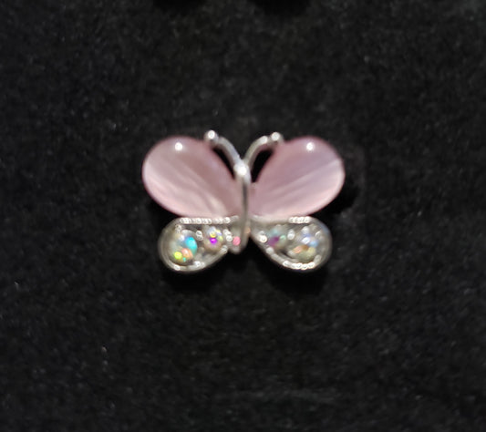 Kid's pink butterfly rhinestone ring