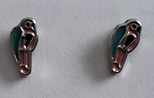 Kid's small pink and blue parrot earrings