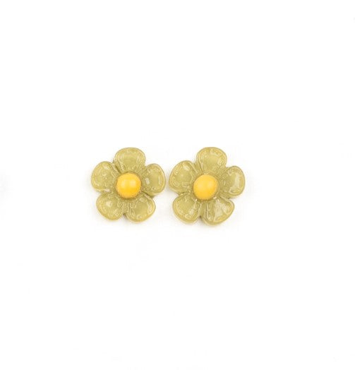 Kid's brownish yellow flower earrings with yellow center
