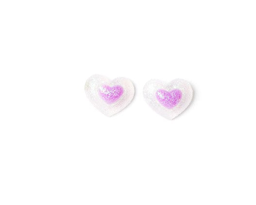 Kid's pink heart shaped earrings with a smaller heart inside