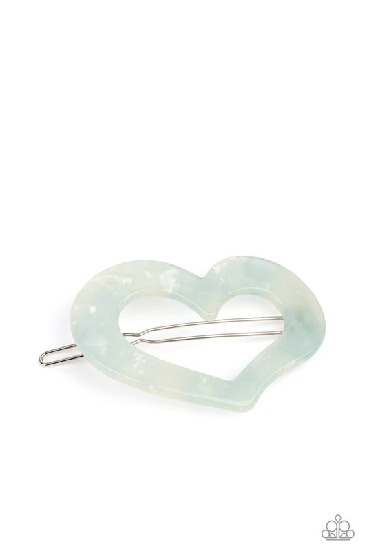 Flecked in iridescent shell-like shimmer, an acrylic heart frame pulls back the hair in a flirty fashion. Features a clamp barrette closure.  Sold as one individual hair clip.