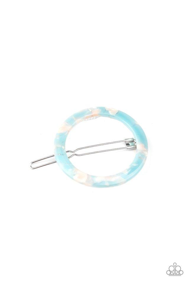 Featuring a colorful tortoise shell inspired pattern, a circular acrylic frame gently pulls back the hair for a retro inspired look. Features a clamp barrette closure.  Sold as one individual hair clip.