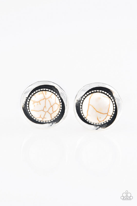 Folds of antiqued silver gather around a refreshing white stone center for a seasonal look. Earring attaches to a standard post fitting.  Sold as one pair of post earrings.