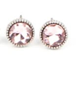 Kids' cirlce pink rhinestone earrings with cilver trim