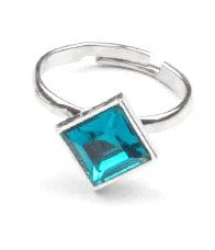 Kids blue regal square rhinestone ring