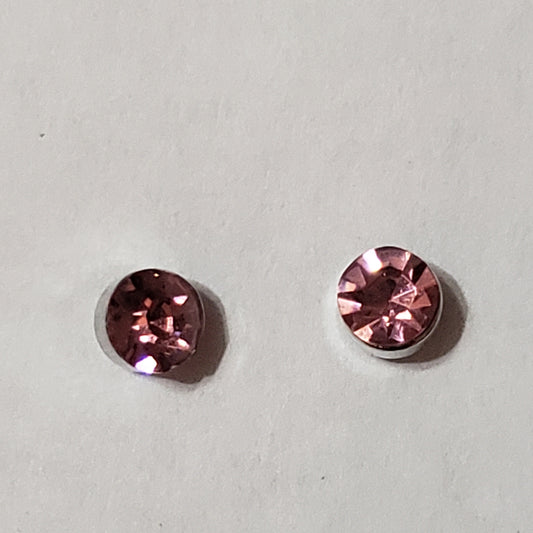 Kids' silver round earrings with pink rhinestone