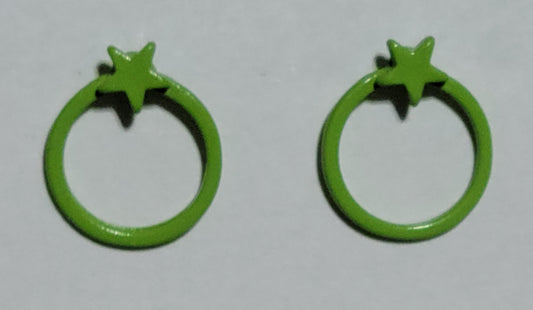Kid's green circle with star earrings