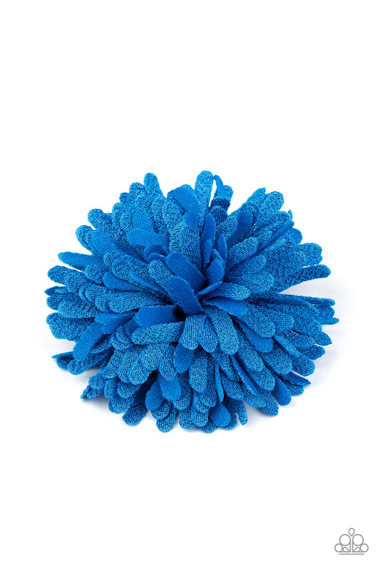 Textured neon blue petals layer into a bouncy blossom for a vibrant fashion. Features a standard hair clip on the back.  Sold as one individual hair clip.