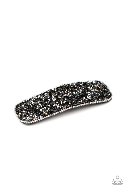 Bordered by a dainty silver ball chain, a glittery collection of hematite rhinestones are encrusted across the front of a frame for a glamorous look. Features a standard hair clip.  Sold as one individual hair clip.