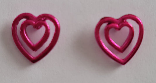 Kid's pink double heart earrings