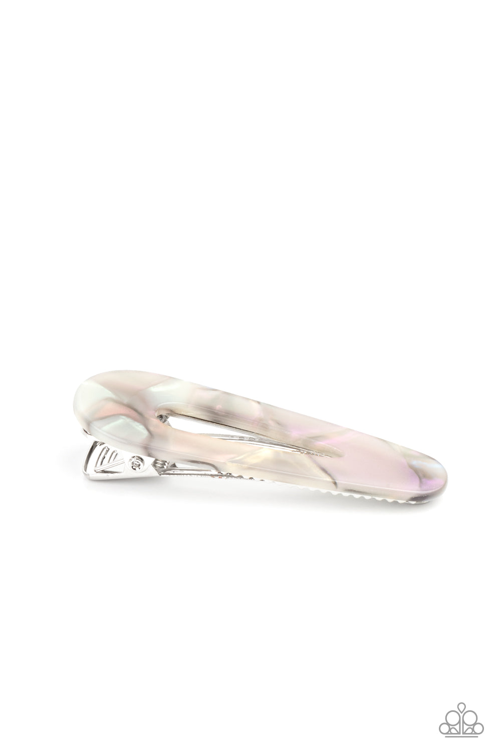 Featuring a shell-like iridescence, a silver frame pulls back the hair for a colorful retro look. Features a standard hair clip on the back.  Sold as one individual hair clip.