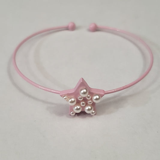 Pink Star with White Pearl Kids Cuff Bracelet