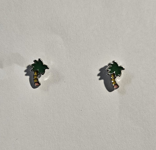 Kid's green palm tree earrings