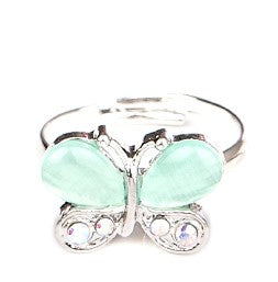 Women's green rhinestone butterfly ring