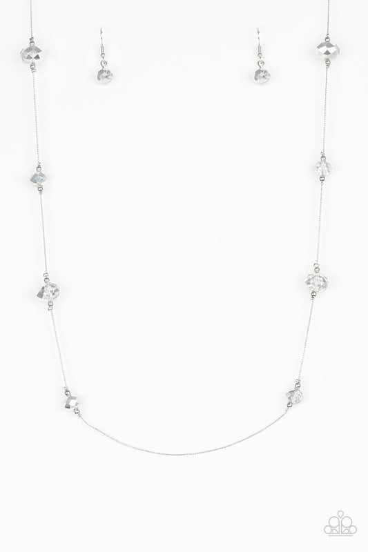 Infused with dainty silver accents, metallic and smoky crystal-like beads trickle along a dainty silver chain across the chest for a refined look. Features an adjustable clasp closure.  Sold as one individual necklace. Includes one pair of matching earrings.