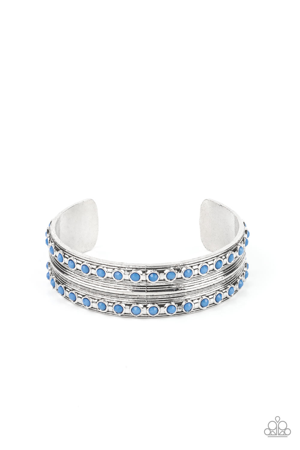 Etched and embossed in stacks of linear texture, an antiqued silver cuff is bordered in rows of faceted Spring Lake beads for a refreshing finish.  Sold as one individual bracelet.