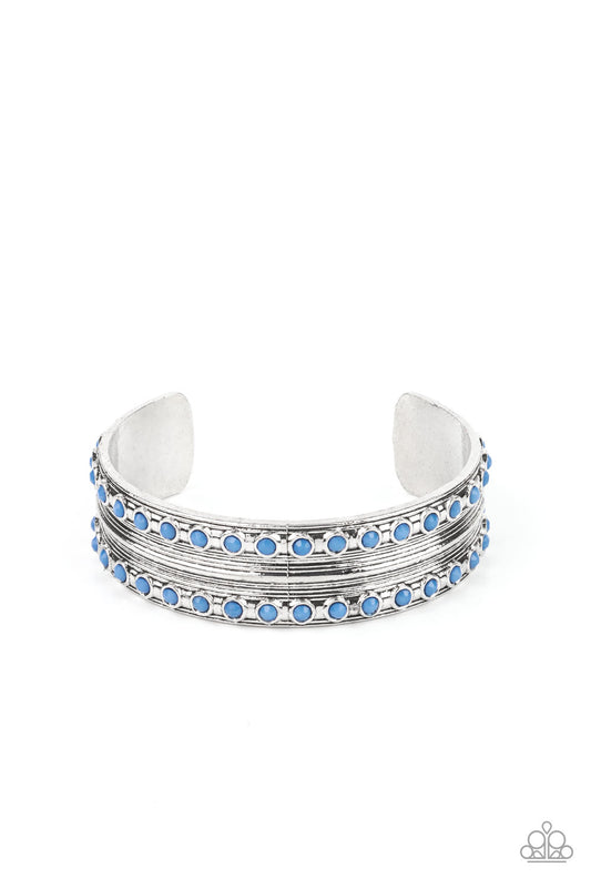 Etched and embossed in stacks of linear texture, an antiqued silver cuff is bordered in rows of faceted Spring Lake beads for a refreshing finish.  Sold as one individual bracelet.