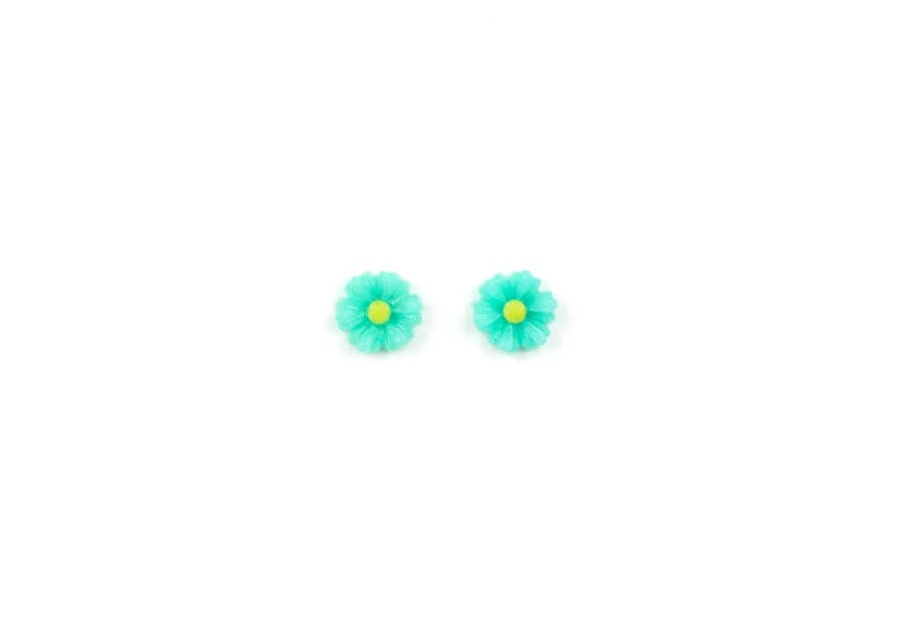 Kid's green daisy flower earrings