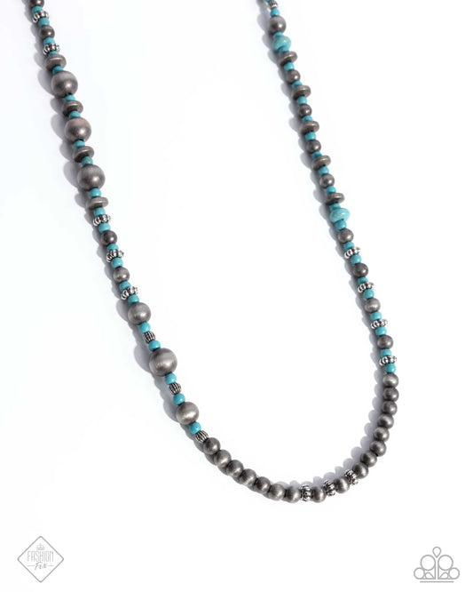 Infused along an invisible string, a collection of Navajo pearls, turquoise beads, and silver beads in varying sizes loop around the neckline for a delicate, desert-inspired display. Features an adjustable clasp closure. As the stone elements in this piece are natural, some color variation is normal.  Sold as one individual necklace. Includes one pair of matching earrings.