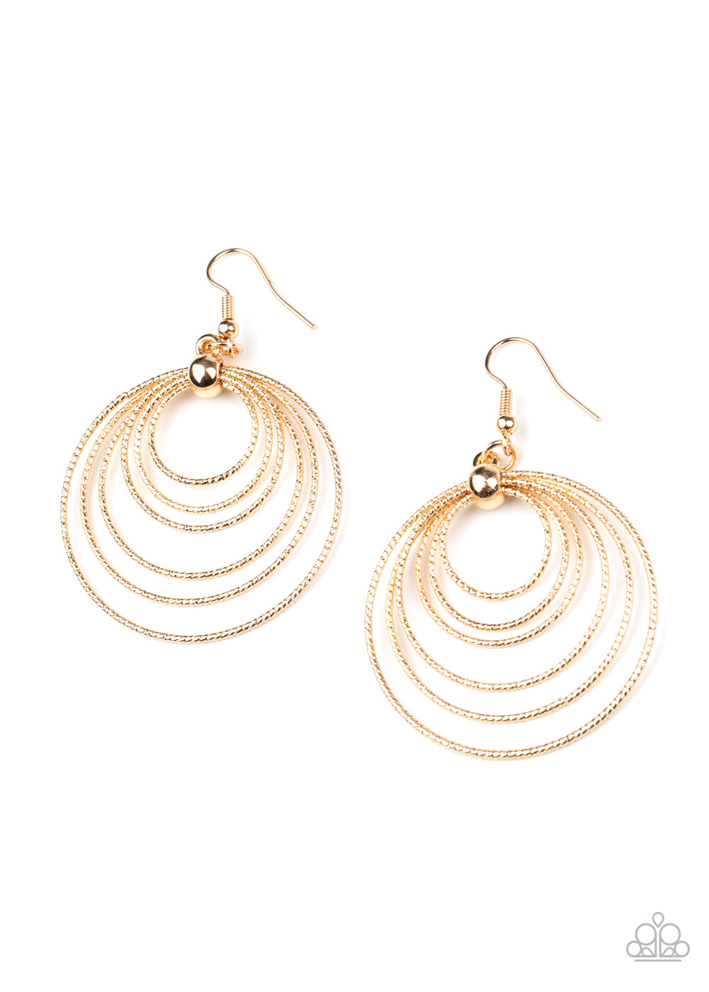 Featuring shimmery diamond cut texture, dainty silver hoops are threaded through the center of a beaded fitting, rippling out into a dizzying lure. Earring attaches to a standard fishhook fitting.

Sold as one pair of earrings.