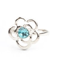Kid's silver flower ring with blue rhinestone
