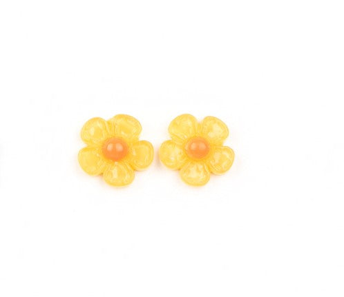 Kid's yellow flower earrings with orange center