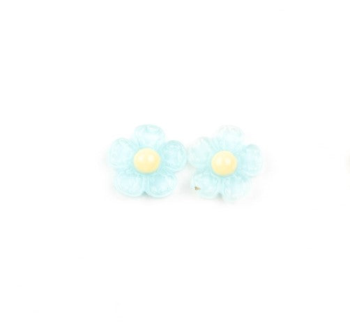 Kid's blue flower earrings with yellow center