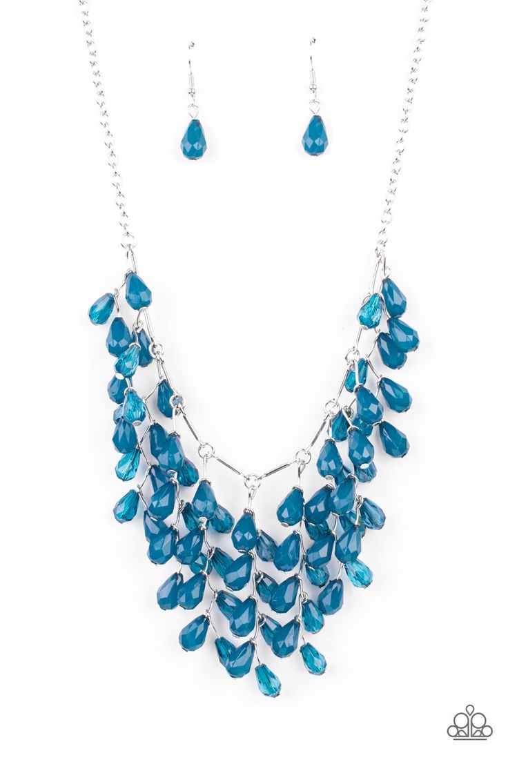 Women's silver necklace with blue beads (with blue bead earrings)